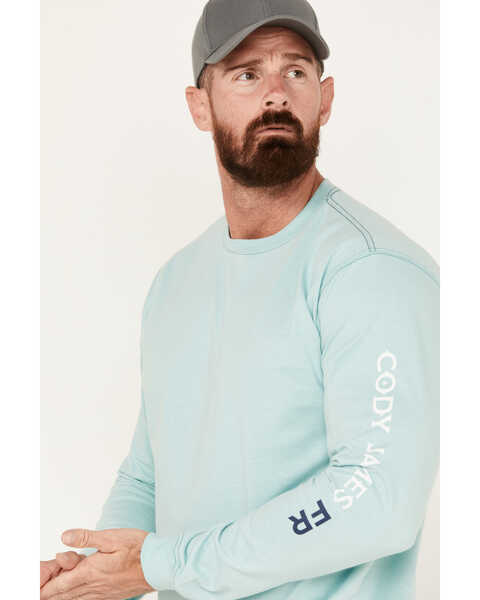 Image #2 - Cody James Men's FR Logo Long Sleeve Stretch Work T-Shirt - Tall, Aqua, hi-res