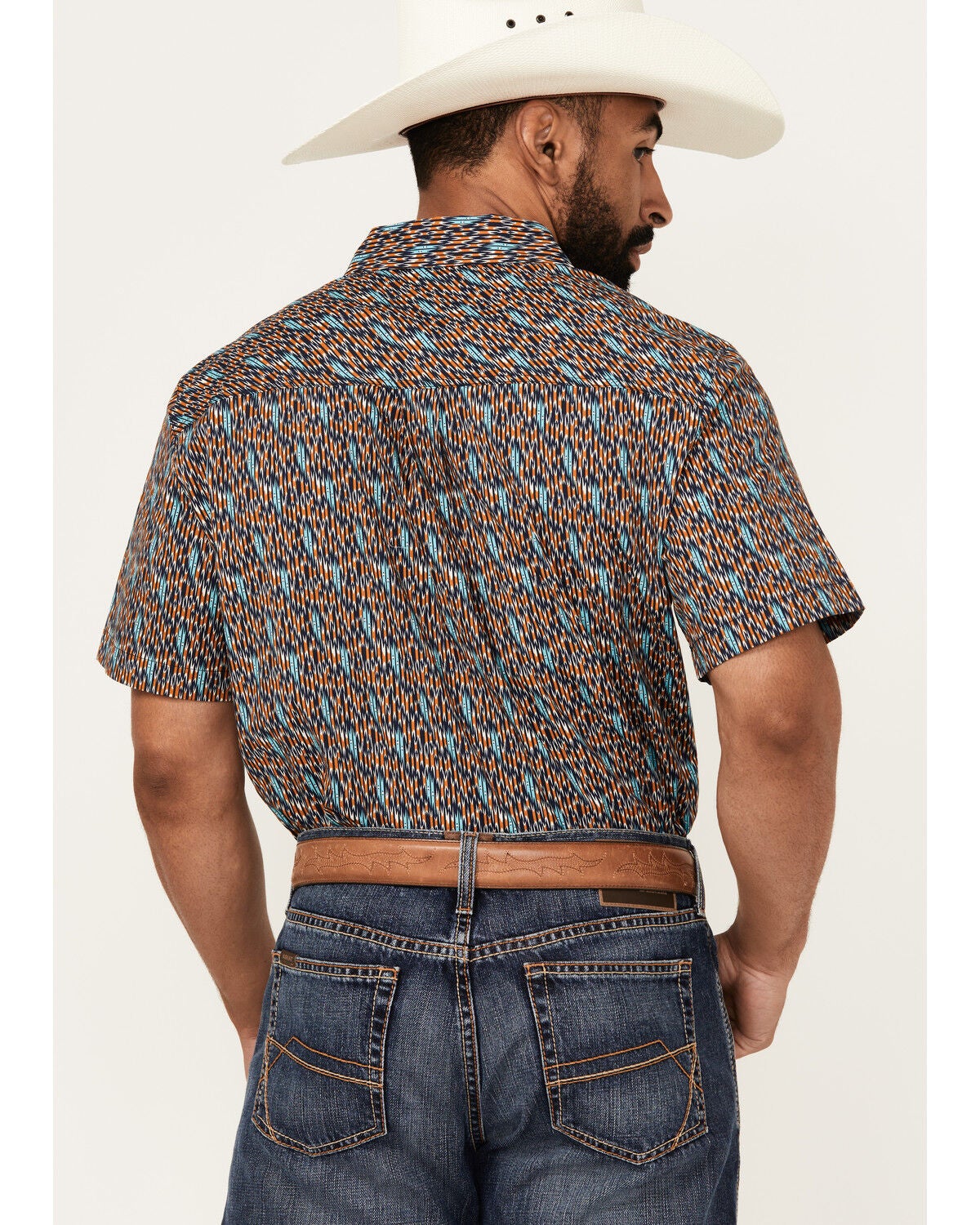 Image #4 - RANK 45&reg; Men's Raflame Geo Print Short Sleeve Button-Down Stretch Western Shirt, Gold, hi-res