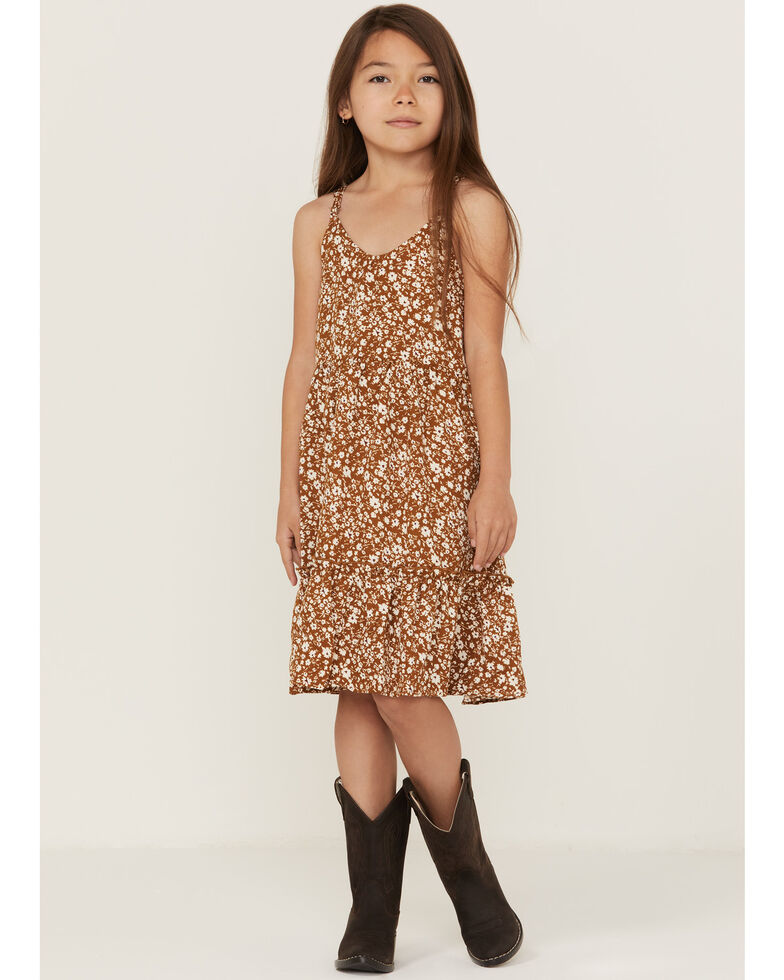 Hayden Girls' Ruffle Tiered Mini Dress, Brown, hi-res