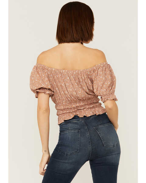 Image #3 - Wild Moss Women's Plush Daisy Off The Shoulder Ruched Top, Blush, hi-res