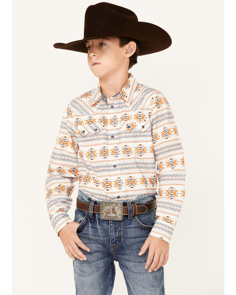 Cody James Boys' Heritage Southwestern Print Long Sleeve Snap Western Shirt , Multi, hi-res