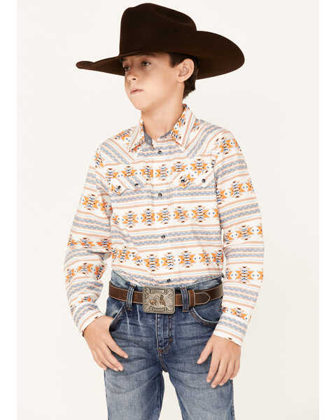 Cody James Boys' Heritage Southwestern Print Long Sleeve Snap Western Shirt , Multi, hi-res
