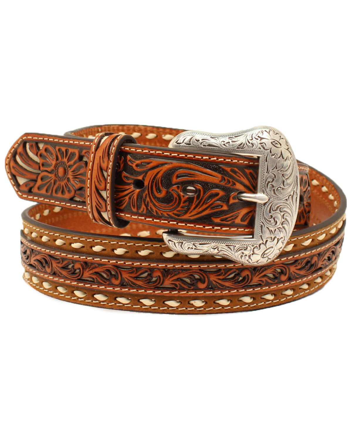 Image #1 - Nocona Men's Floral Buck Lacing Western Belt, , hi-res
