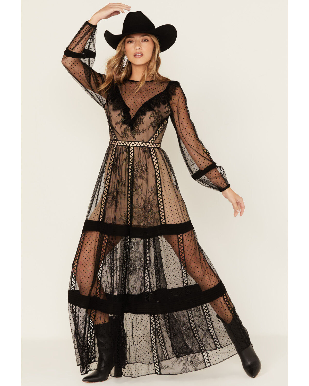 Image #3 - Wonderwest Women's Sheer Lace Long Sleeve Dress, , hi-res