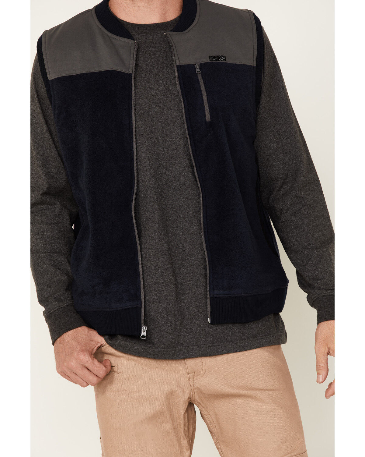 Image #3 - Wrangler ATS Men's All-Terrain Dark Sapphire Fleece Zip-Front Bomber Vest, Blue, hi-res