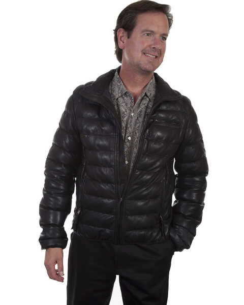 Image #1 - Scully Men's Horizontal Ribbed Leather Jacket, Black, hi-res