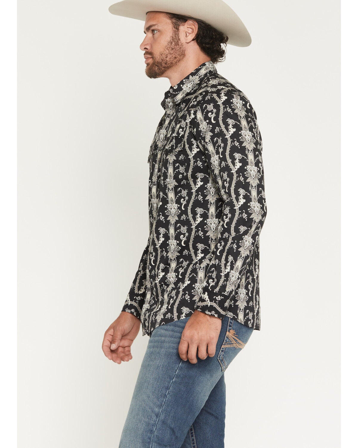 Image #2 - Moonshine Spirit&reg; Men's Twenty Four Seven Floral paisley Print Long Sleeve Snap Western Shirt, Black, hi-res