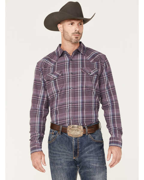Cody James Men's Mountaintop Large Plaid Snap Western Flannel Shirt , Purple, hi-res