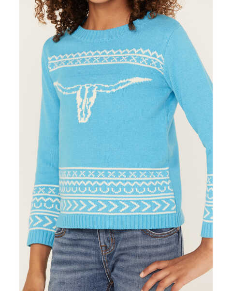 Image #3 - Cotton & Rye Girls' Steerhead Sweater, Turquoise, hi-res