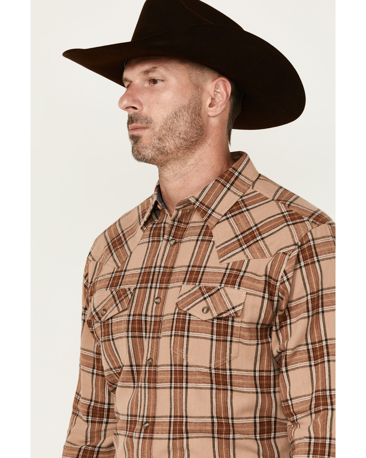 Image #2 - Cody James Men's Frontier Plaid Print Long Sleeve Snap Western Shirt, Tan, hi-res