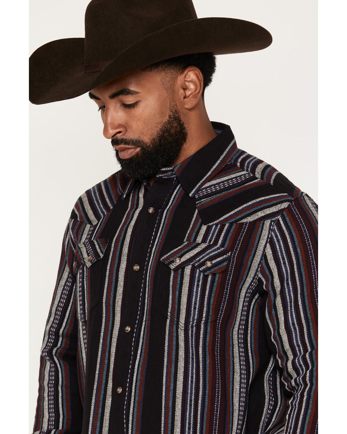 Image #2 - Moonshine Spirit&reg;&nbsp;Men's Reverend Stripe Print Long Sleeve Snap Flannel Shirt, Black, hi-res