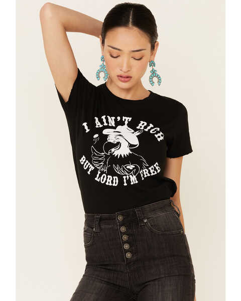 Bandit Brand Women's I Ain't Rich But Lord I'm Free Graphic Tee , Black, hi-res