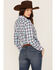 Roper Women's Plaid Print Long Sleeve Pearl Snap Western Shirt, Blue, hi-res