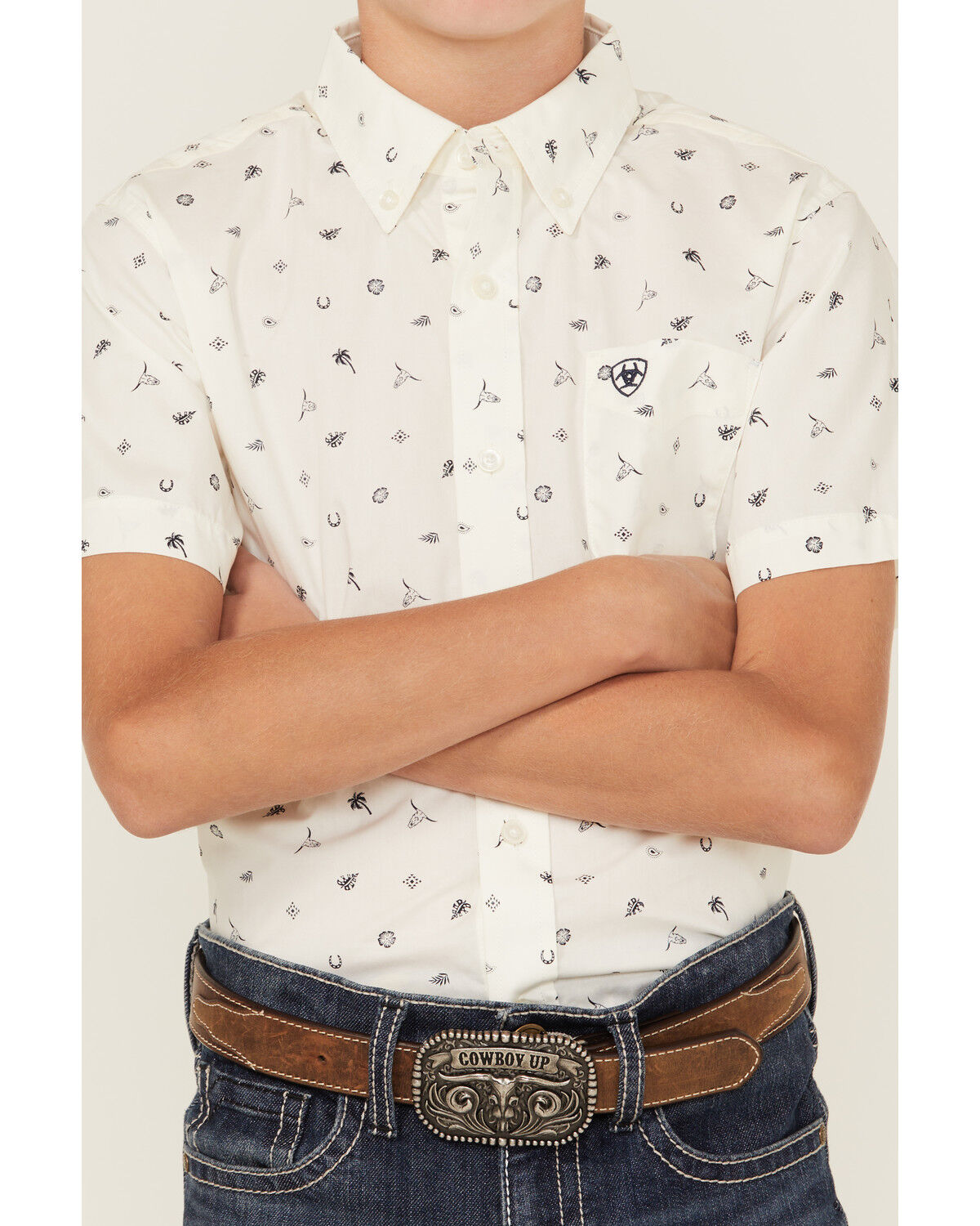 Image #3 - Ariat Boys' Conversation Print Short Sleeve Button-Down Western Shirt, White, hi-res