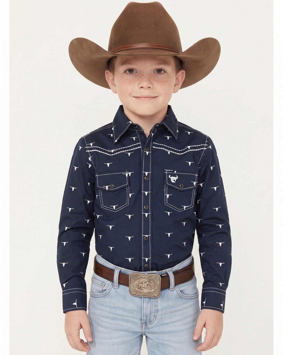 Image #1 - Cowboy Hardware Toddler Boys' Scattered Skull Long Sleeve Snap Stretch Western Shirt, Black, hi-res
