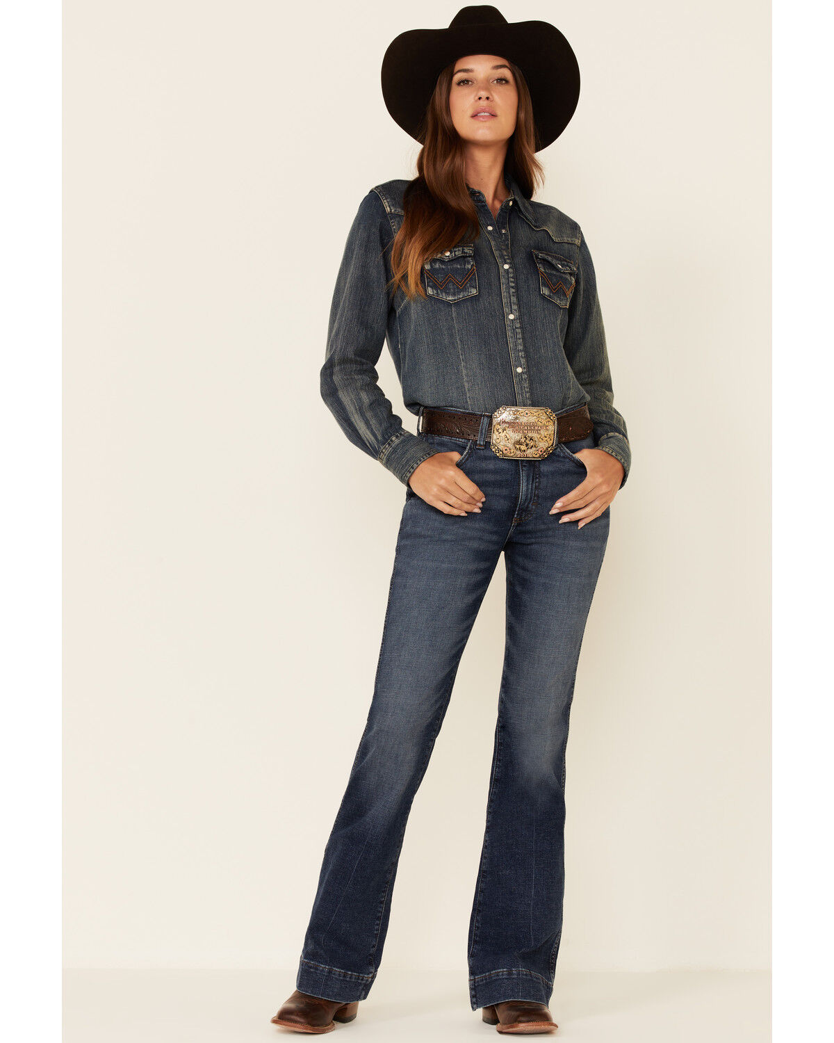 Image #1 - Wrangler Retro Women's Sara Dark Wash High Rise Bootcut Jeans, Blue, hi-res