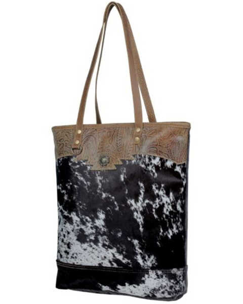 Myra Bag Women's Sooty Specks Canvas & Hair-On Tote Bag, Black, hi-res