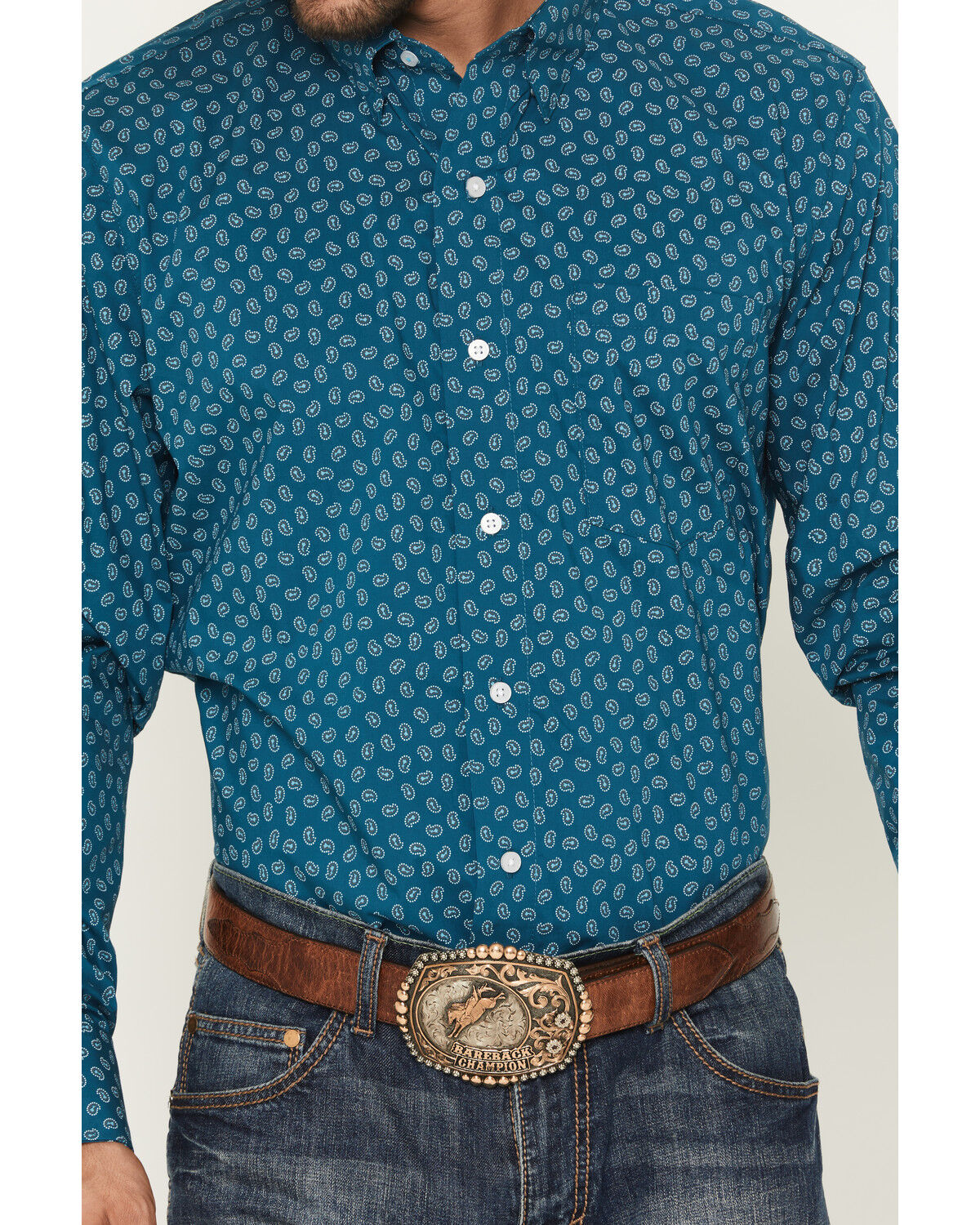 Image #3 - Wrangler X Cody Johnson Men's Paisley Print Long Sleeve Button-Down Western Shirt, Dark Teal, hi-res