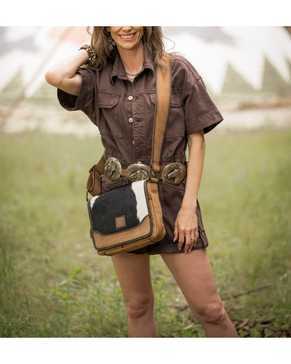 Image #6 - STS Ranchwear By Carroll Women's Della Cowhide Crossbody Purse, Brown, hi-res