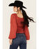 Image #4 - Miss Me Women's Embroidered Long Sleeve Peasant Top, Red, hi-res