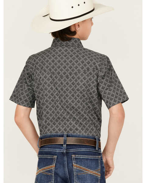 Image #4 - Panhandle Boys' Geo Print Short Sleeve Western Snap Shirt, Silver, hi-res