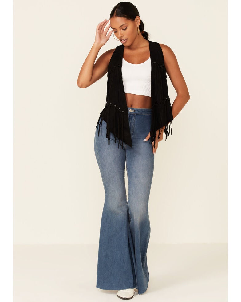 Vocal Women's Black Faux Suede Fringe Vest Sheplers