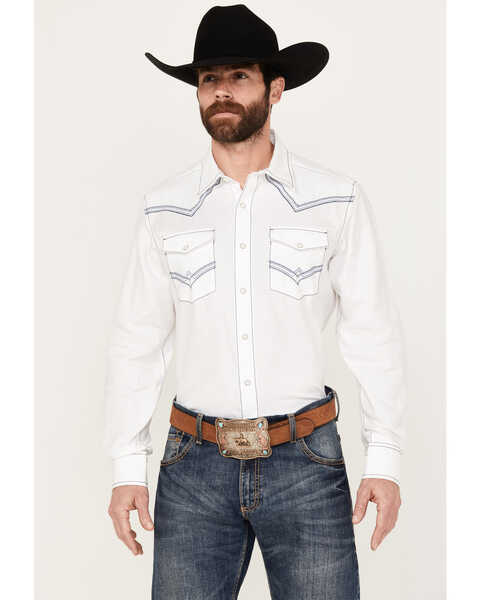 Image #1 - Rock 47 by Wrangler Men's Embroidered Long Sleeve Snap Western Shirt, White, hi-res