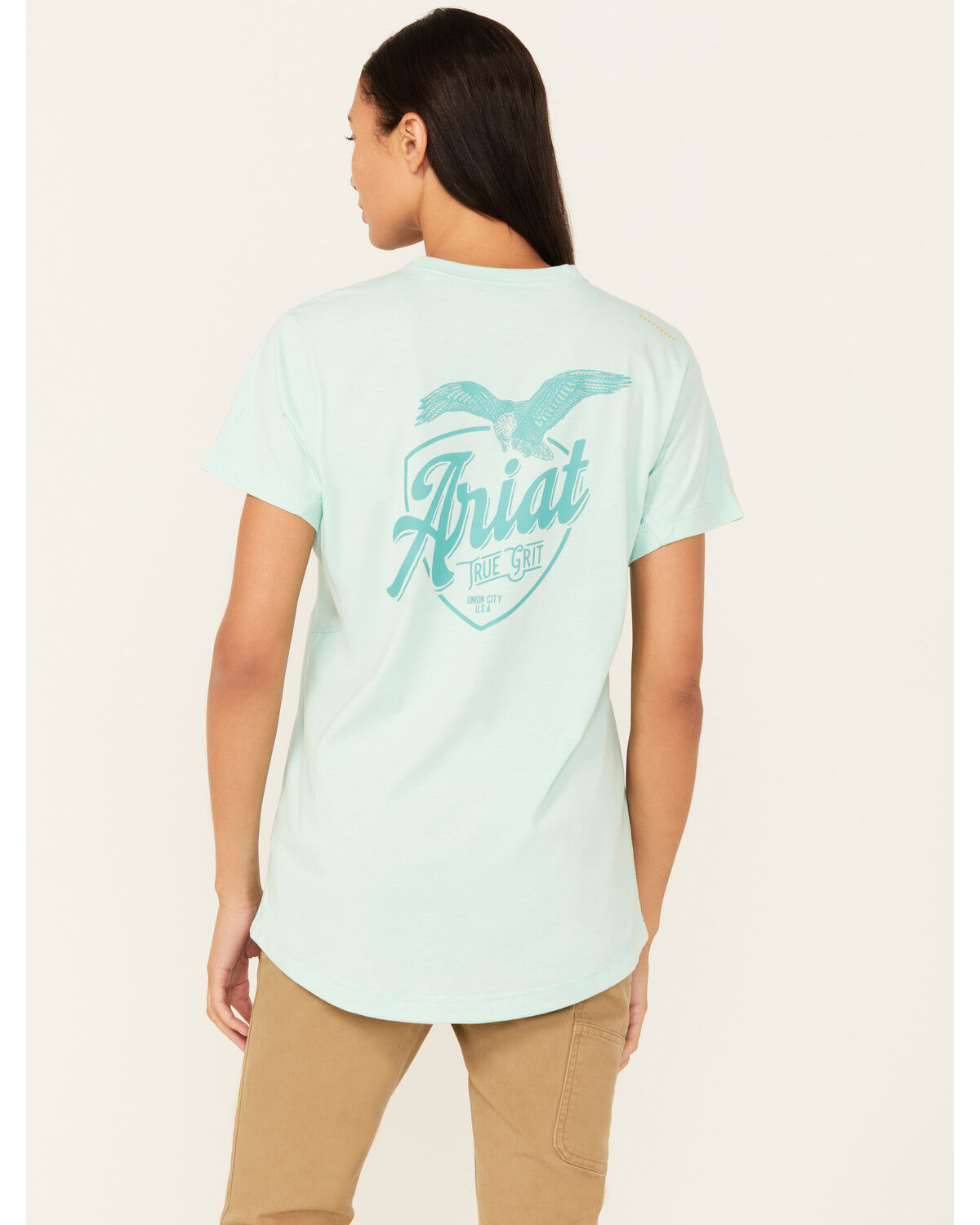 Image #1 - Ariat Women's Rebar Workman True Grit Short Sleeve Work T-Shirt, Turquoise, hi-res