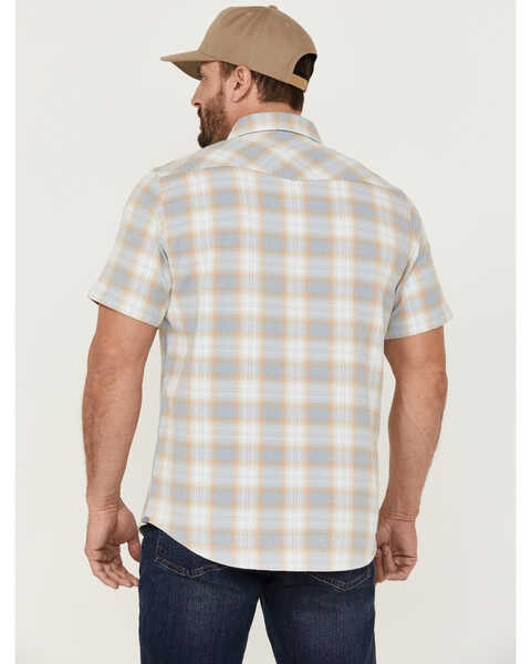 Image #4 - Flag & Anthem Men's Desert Son Woodland Vintage Large Plaid Print Short Sleeve Snap Western Shirt , Light Blue, hi-res