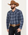 Image #1 - Blue Ranchwear Men's Lander Plaid Print Long Sleeve Western Snap Shirt, Blue, hi-res