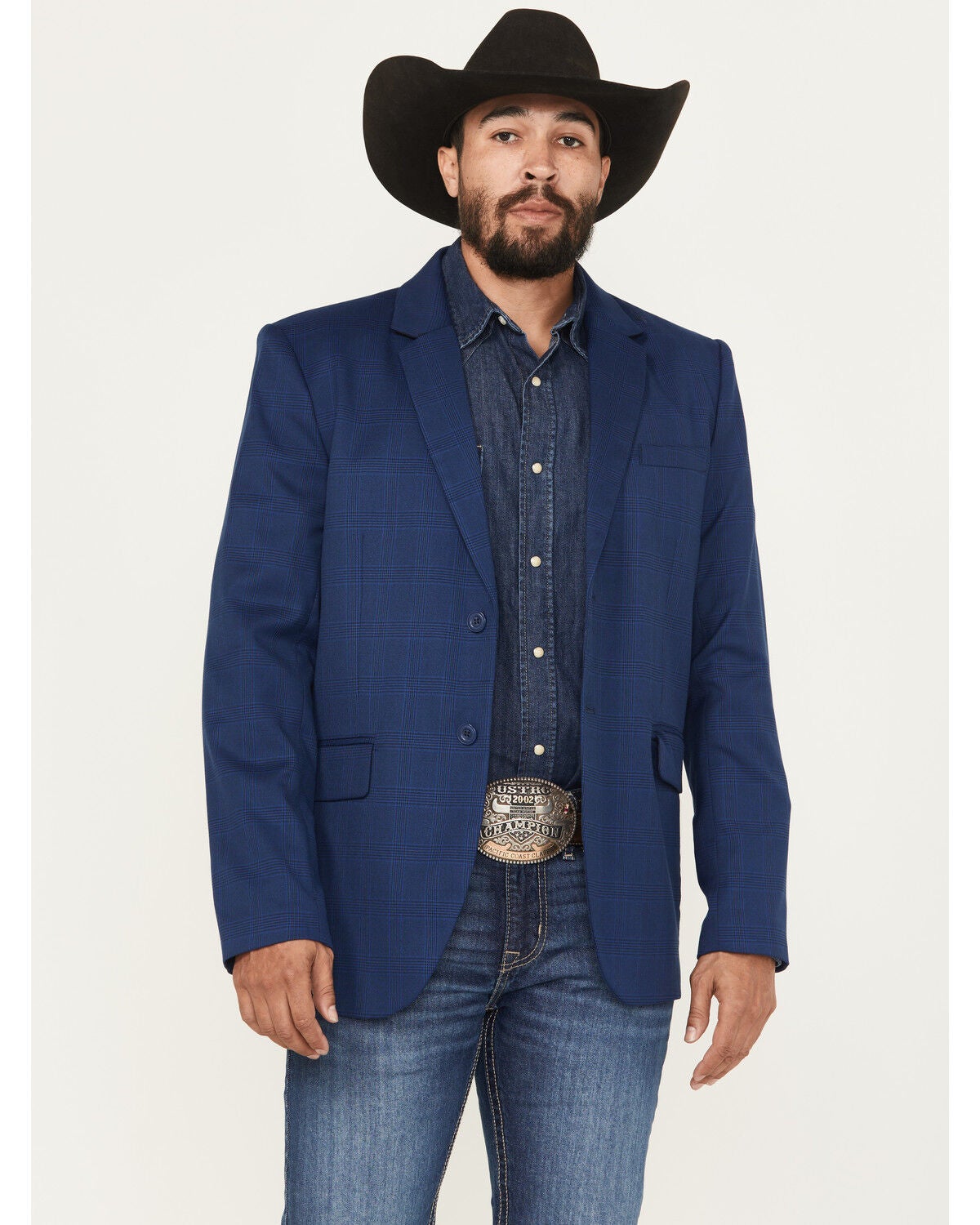 Panhandle Men's Tonal Plaid Print Slim Cut Sportcoat, Navy, hi-res