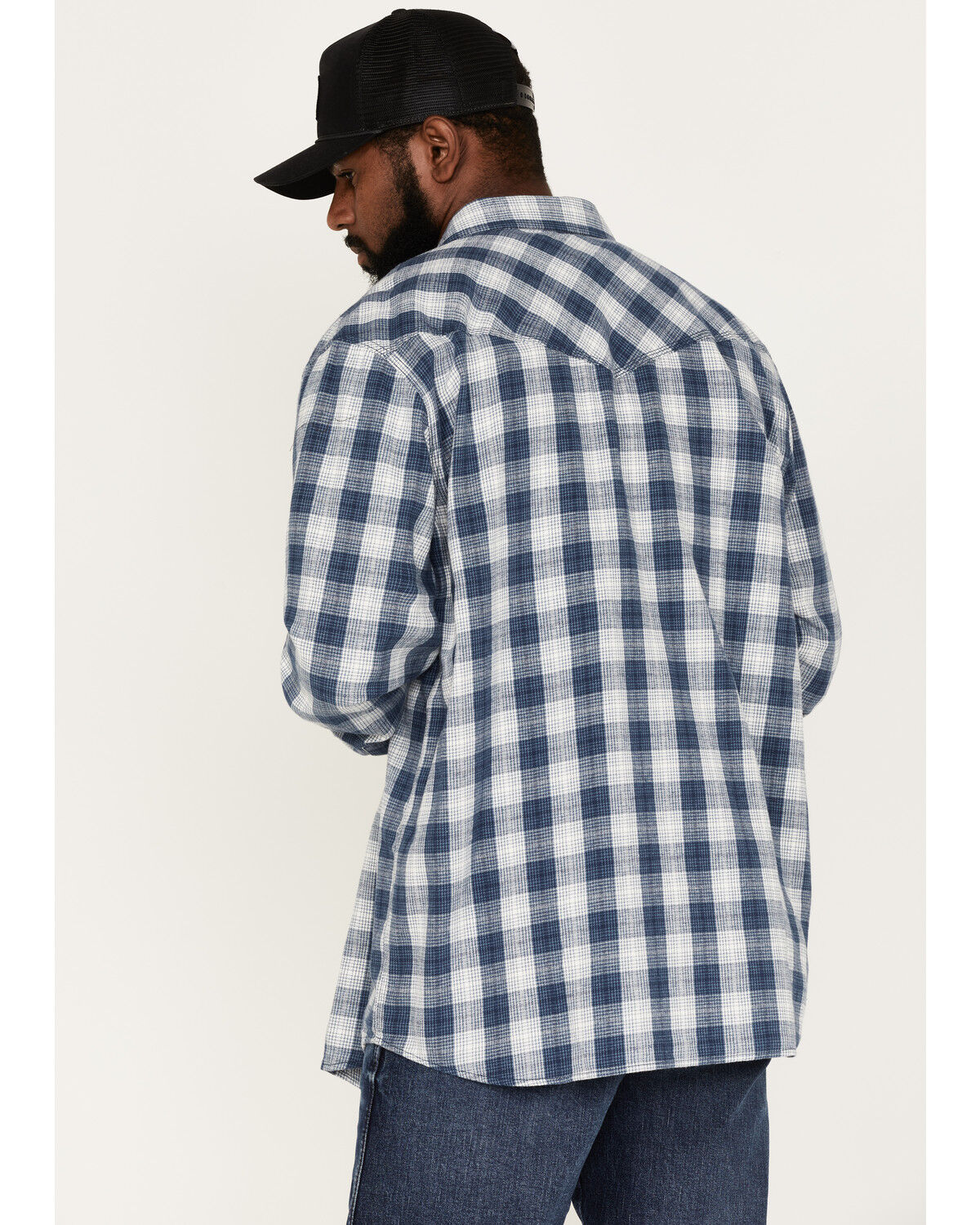 Image #4 - Moonshine Spirit Men's Propane Plaid Print Snap Western Flannel Shirt, Navy, hi-res