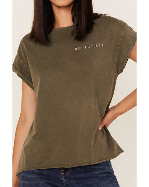 Image #2 - Cleo + Wolf Women's Don't Stress Graphic Tee , Olive, hi-res