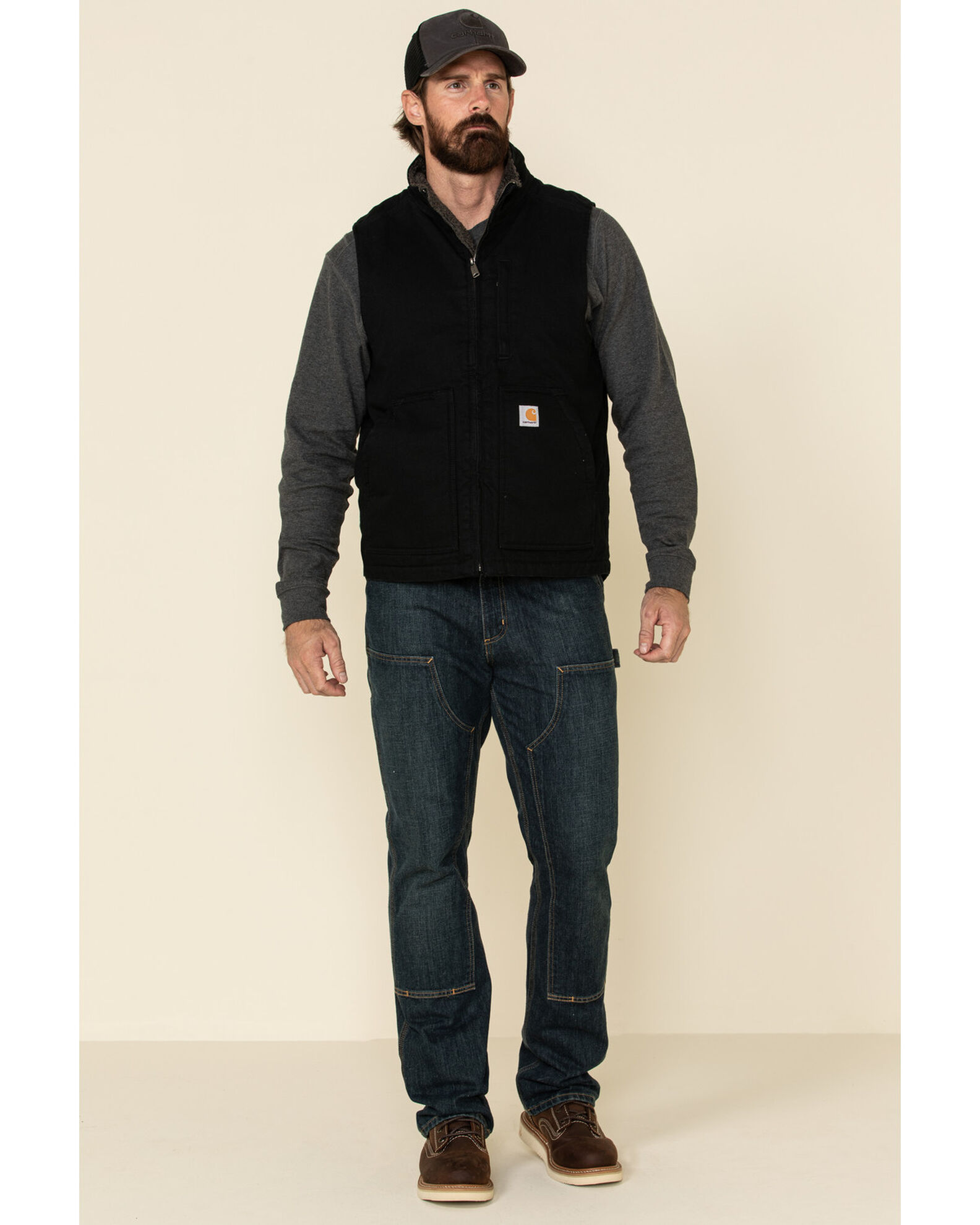 Image #2 - Carhartt Men's Black Washed Duck Sherpa Lined Mock Neck Work Vest - Big, Black, hi-res