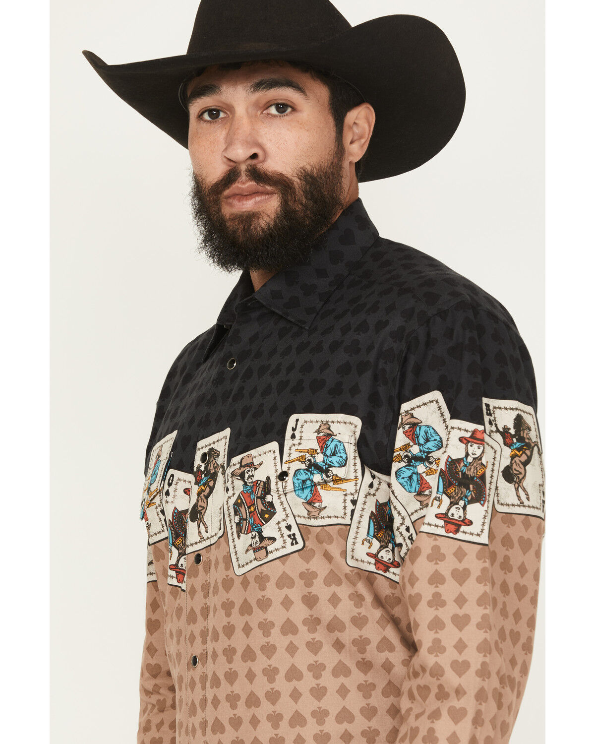 Image #2 - Panhandle Slim Men's Cards Border Long Sleeve Snap Western Shirt, Tan, hi-res