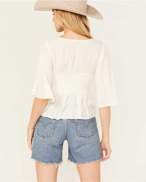 Image #4 - Shyanne Women's Embroidered Short Sleeve Crinkle Peplum Top , Cream, hi-res