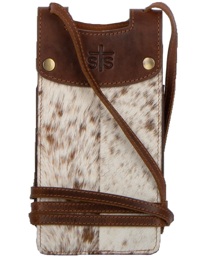 STS Ranchwear Women's Hair On Cowhide Cell Phone Crossbody, Distressed Brown, hi-res