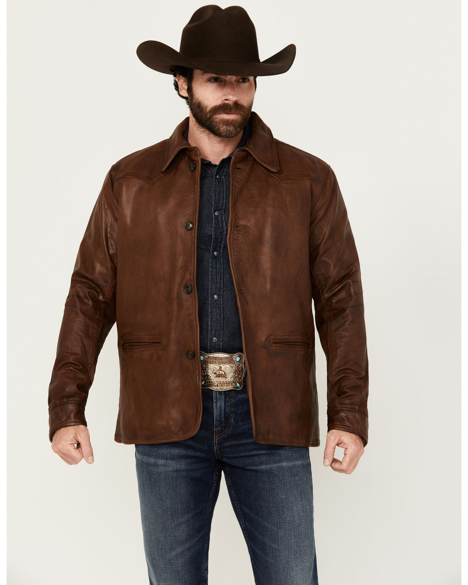 Cody James Men s Helena Flannel Lined Button Down Leather Jacket Sheplers