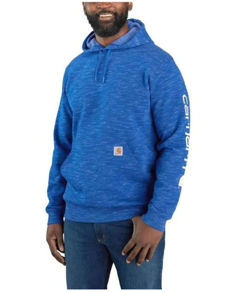 Carhartt Men's Loose Fit Mid-Weight Logo Sleeve Graphic Hooded Work Sweatshirt , Blue, hi-res