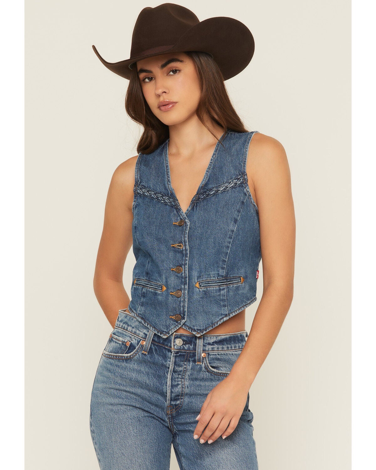 Levi's Premium Women's Big Yikes Braided Denim Vest, Medium Wash, hi-res