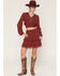 Image #2 - Shyanne Women's Embroidered Flutter Mini Skirt, Burgundy, hi-res