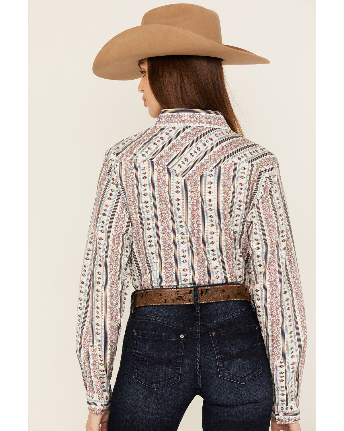 Image #4 - Rough Stock by Panhandle Women's Southwestern Striped Long Sleeve Pearl Snap Stretch Western Shirt, Multi, hi-res