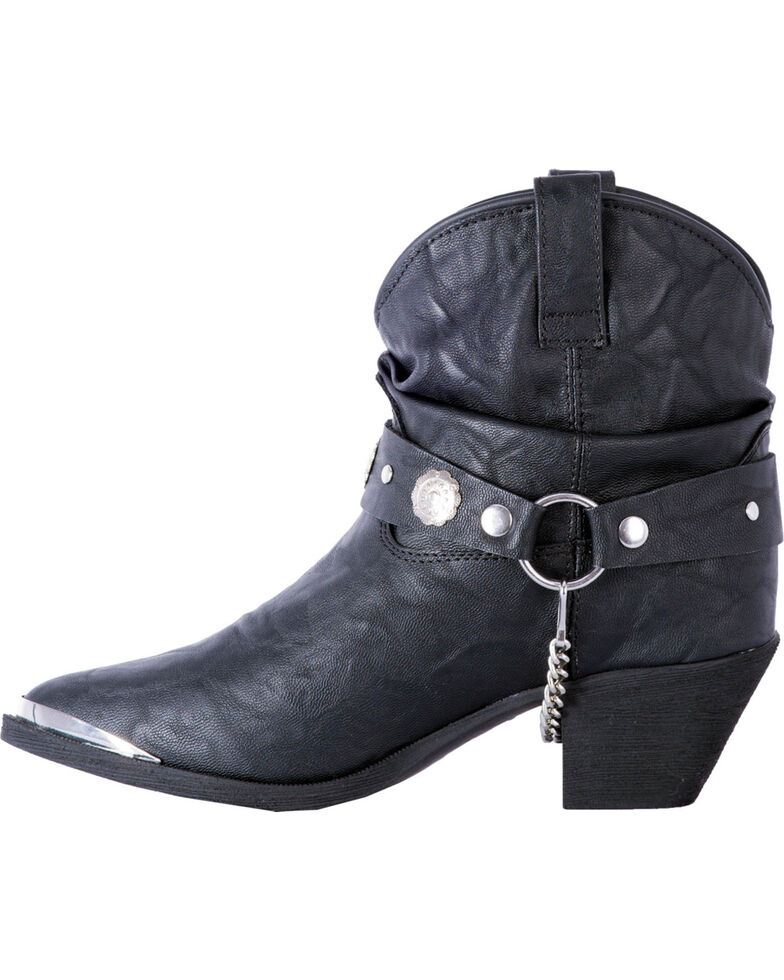 Dingo Women's Black Leather Concho Strap Slouch Ankle Boots - Pointed ...