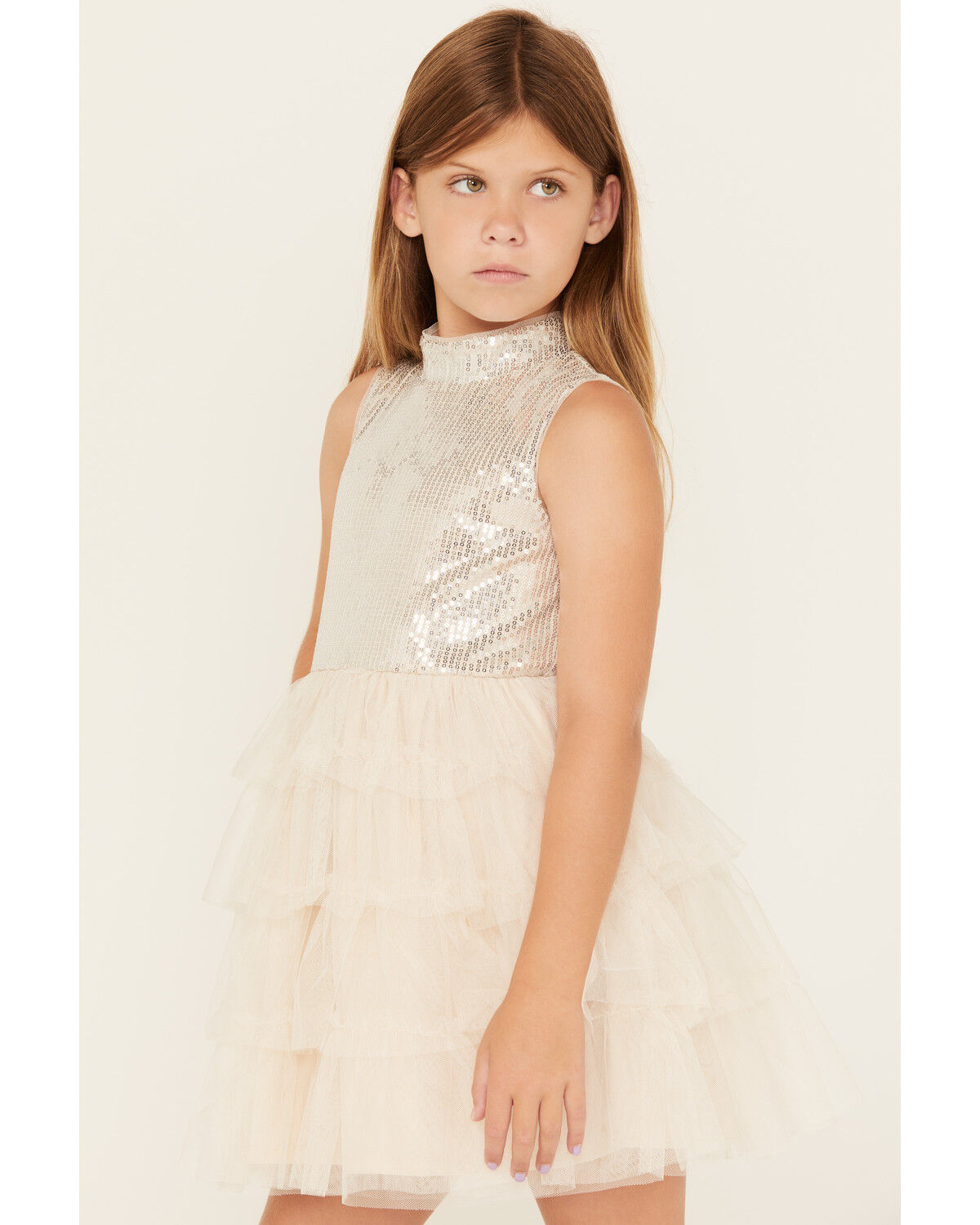 Image #2 - Sugar California Girls' Sequin Ruffle Sleeveless Dress, Silver, hi-res