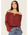 Image #1 - Tempted Women's Crochet Long Sleeve Top, Wine, hi-res