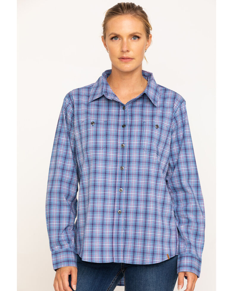Wrangler Riggs Women's Plaid Long Sleeve Work Shirt  , Blue, hi-res