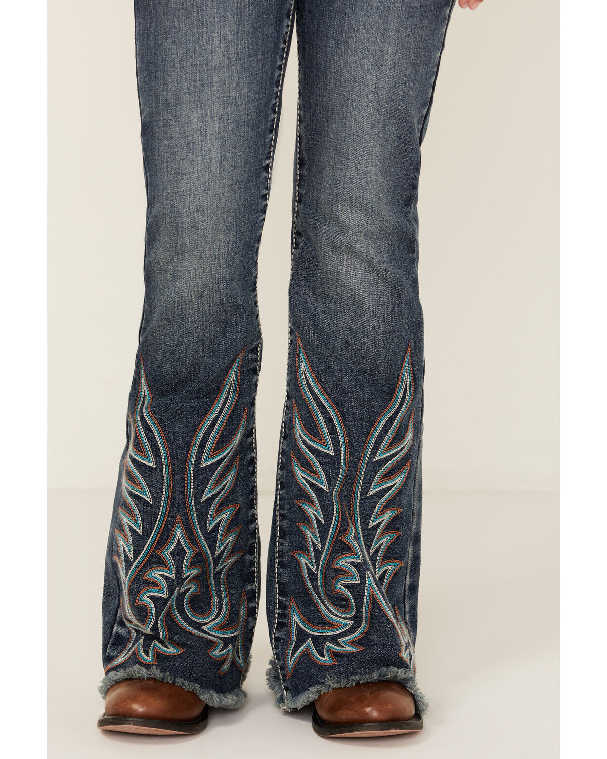Image #2 - Shyanne Girls' Medium Wash Stitch Flare Stretch Denim Jeans, Medium Wash, hi-res
