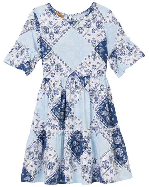 Image #1 - Wrangler Girls' Bandana Print Short Sleeve Dress, Light Blue, hi-res