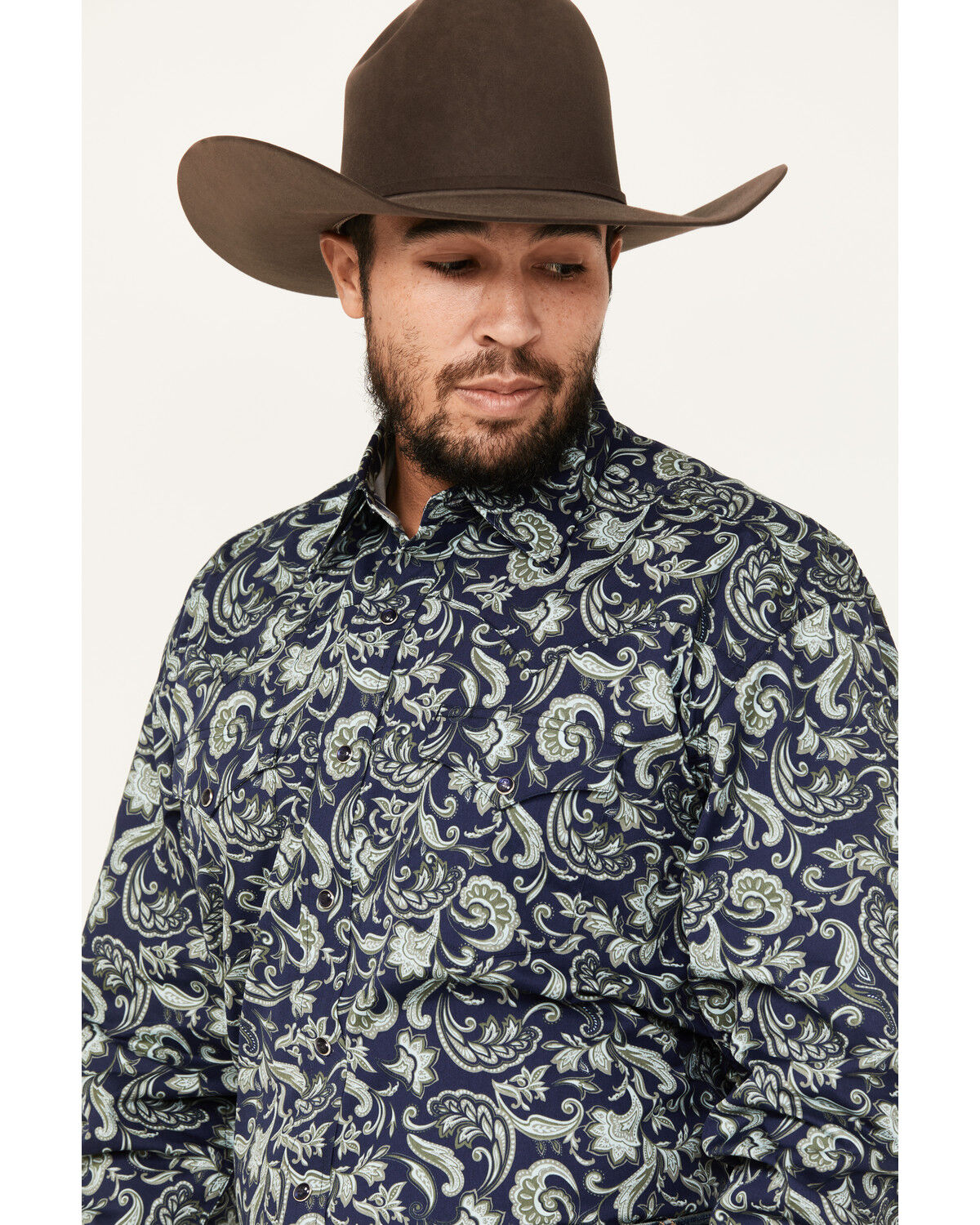 Image #2 - Stetson Men's Paisley Print Long Sleeve Button-Down Western Shirt, Dark Blue, hi-res