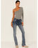 Grace in LA Women's Sequin Flap Pocket Light Wash Bootcut Jeans, Blue, hi-res